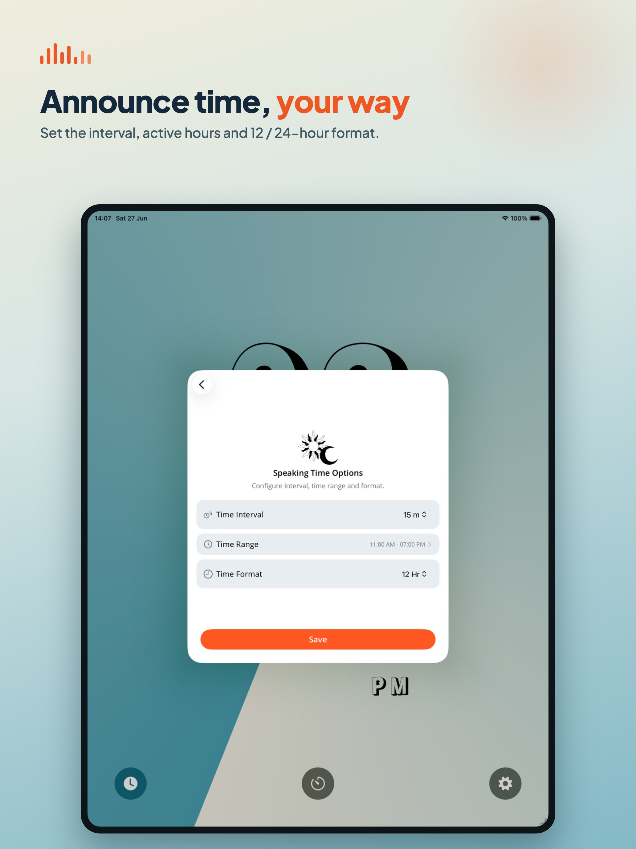 Speaking Clock with Voice iPad options